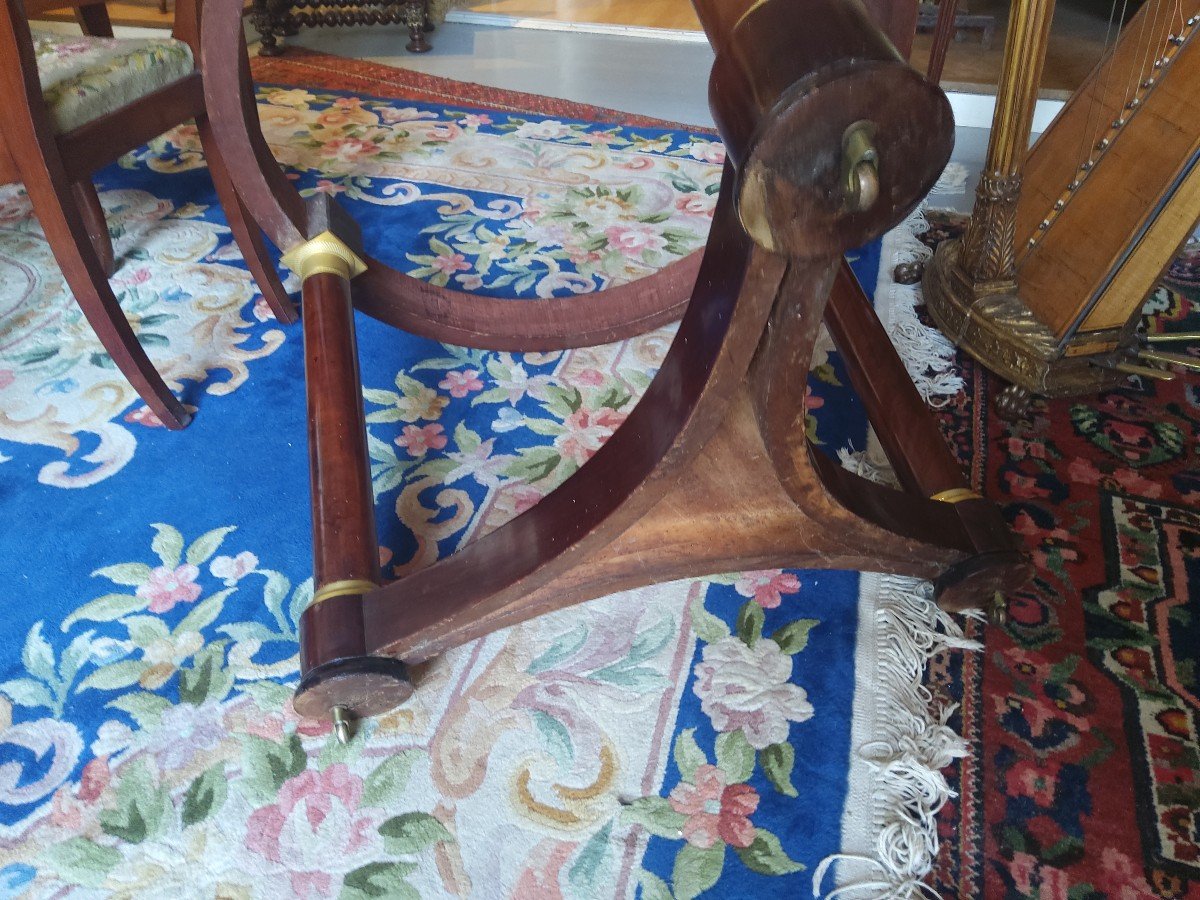 Empire Period Pedestal Table In Mahogany With Black Belgian Marble Top-photo-4